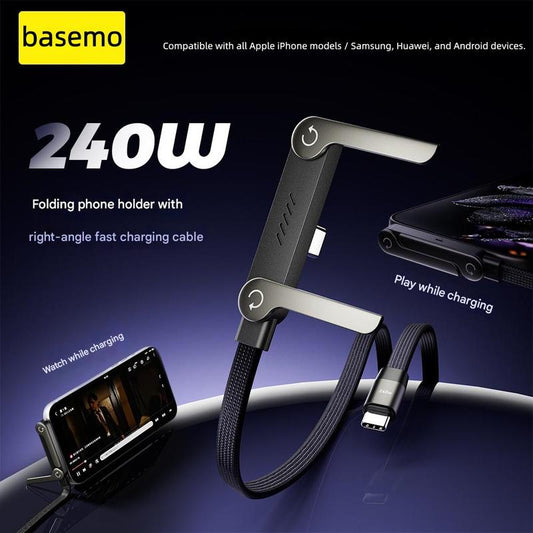 basemo 240W 2-in-1 Fast Charging Cable with Built-In Invisible Stand (Black)